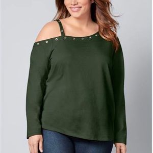 Venus off-the-shoulder grommet top - black - 3X